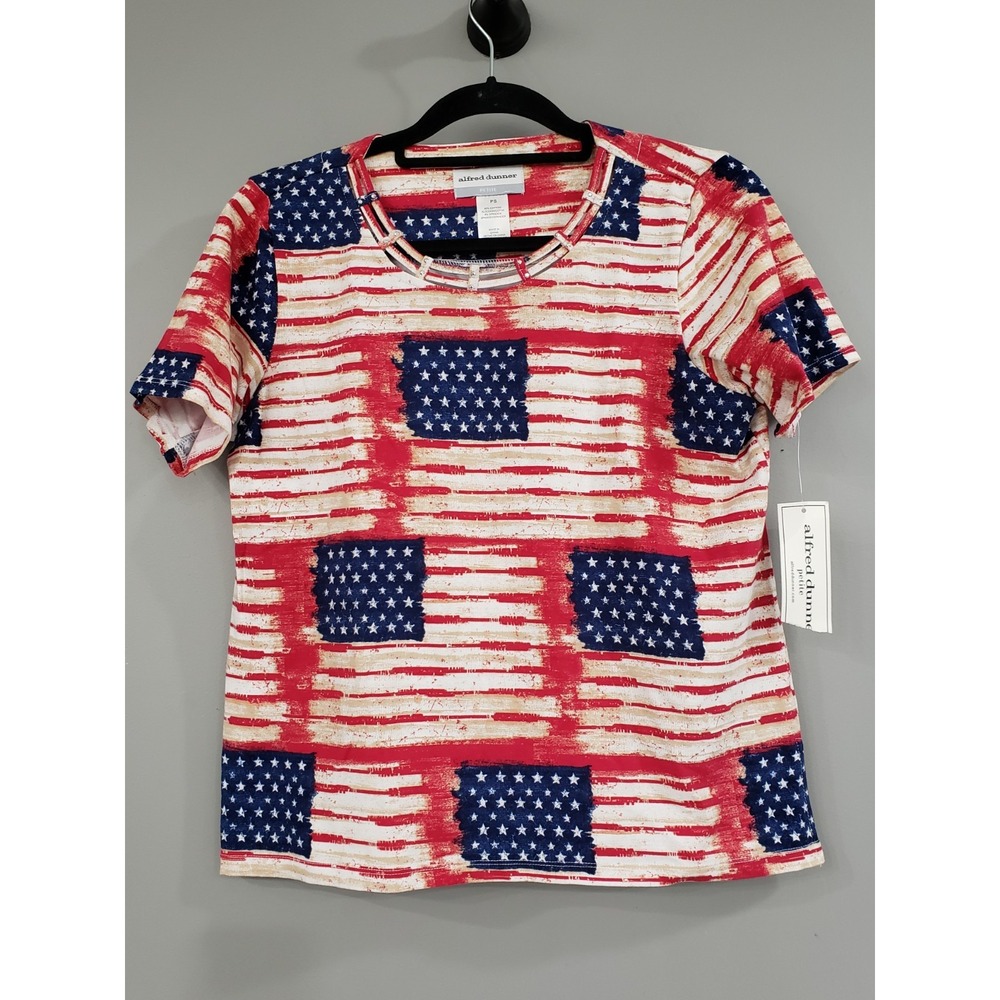 NEW PETITE SMALL american flag patriotic tshirt 4th july alfred dunner womens